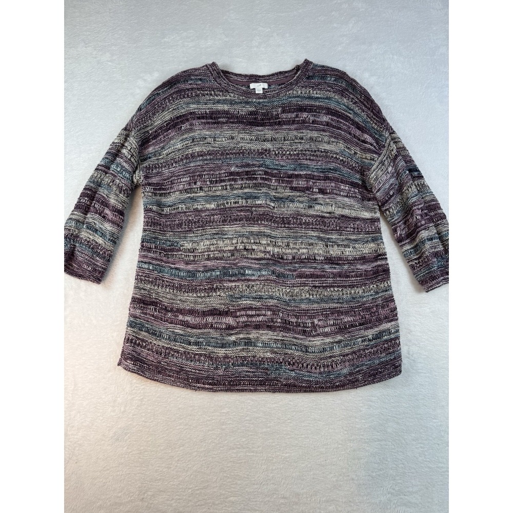 J. Jill Sweater Women's‎ Multicolored Striped Crew Neck 3/4 Sleeve Knit Top L